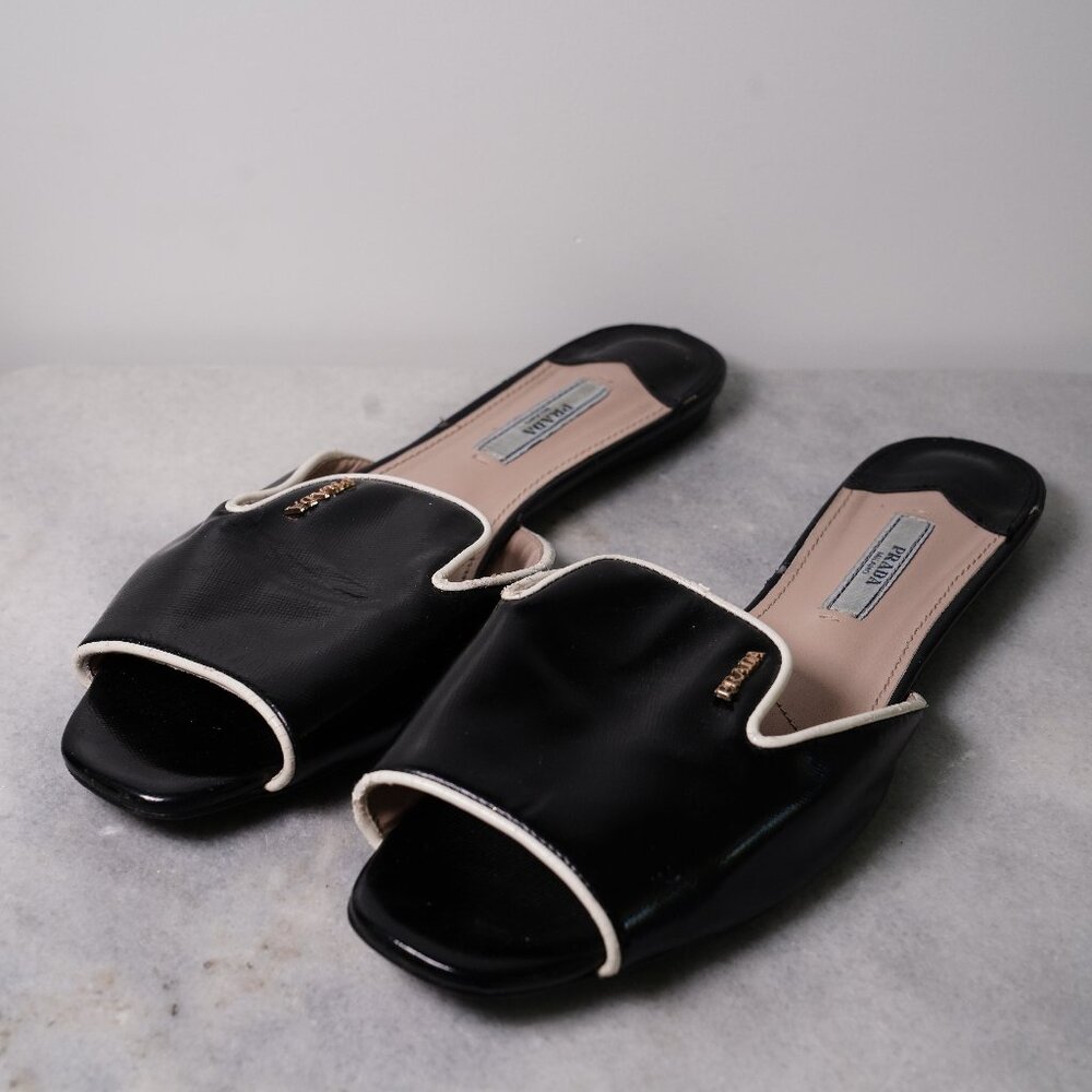 Prada Patent Saffiano Flat Slide Sz 41